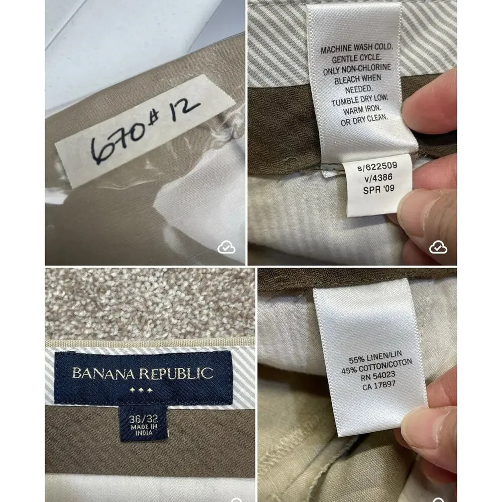 Coastal Career Banana Republic Men's Pleated Linen Pants Size 36x32 Beige